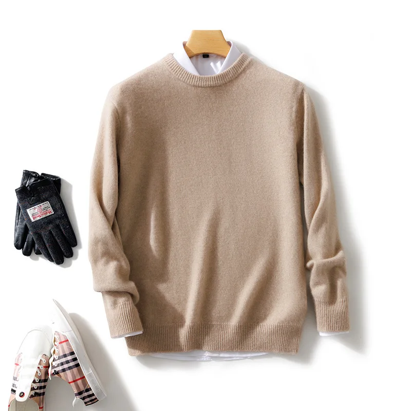 

Autumn Winter New Men'S Round Neck Thickened Wool Sweater Solid Color Pullover Sweater Business Casual Knitted Base Shirt
