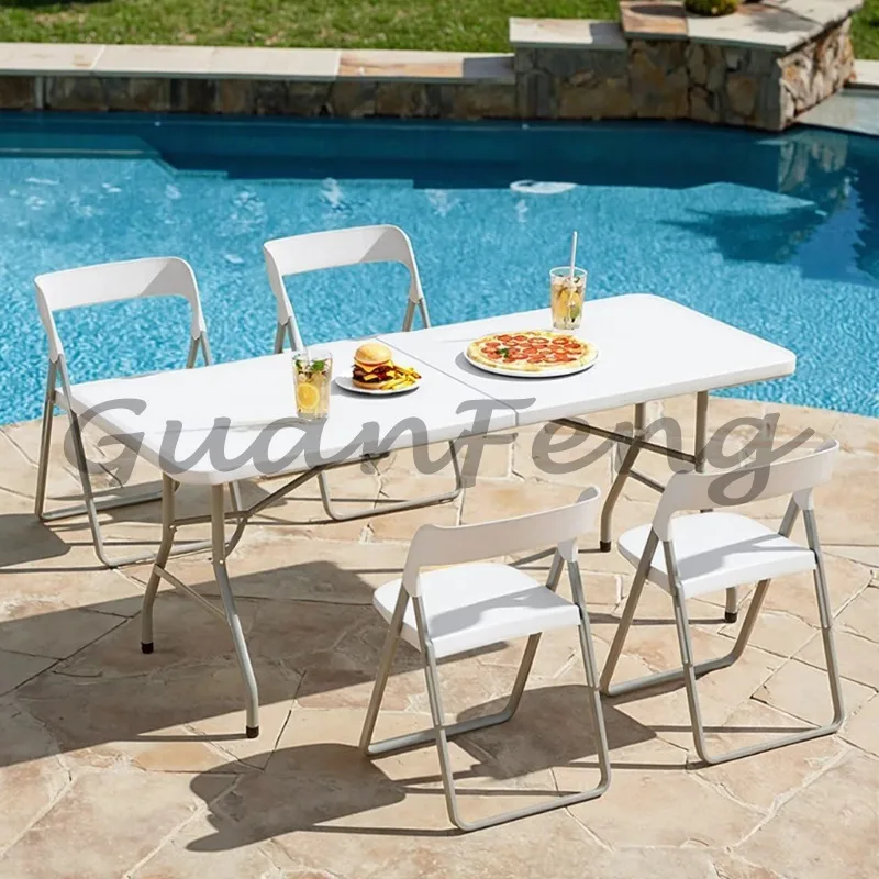 White Plastic Rectangle Folding Table and Chairs Wholesale Outdoor Garden Furniture for Wedding Party Use