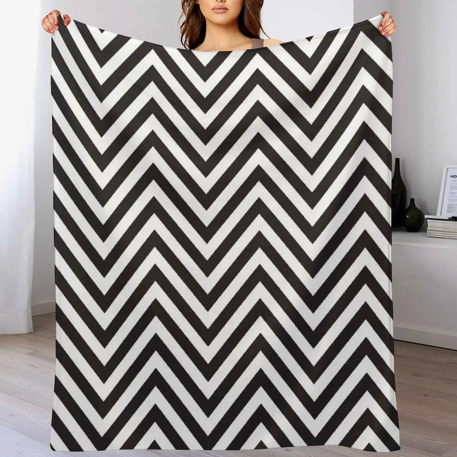 

MODERN CHEVRON PATTERN bold monochrome black + white Throw Blanket Hair Polar Softest Blankets