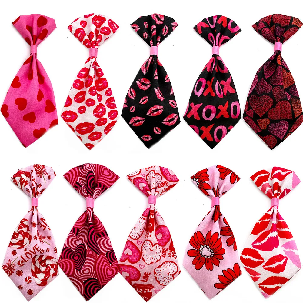 30/50pcs Removable Pet Collar Charms Dog Ties Valentine's Day Pet Accessories Puppy Ties Pink Girl Dog Bowties Love Dog Supplies