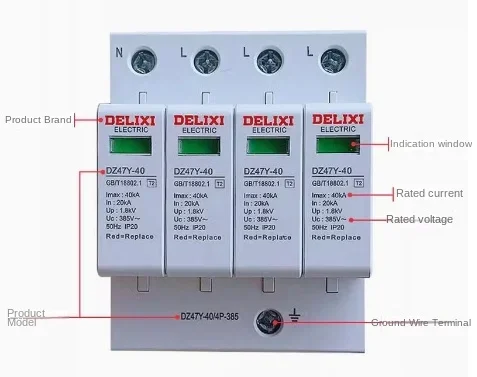 DELIXI DZ47Y-40 SPD Surge Protector Protective Low-voltage Arrester Device Surge switch DZ47Y 2P 3P 3P +N 4P 20KA 40KA 65KA 80K