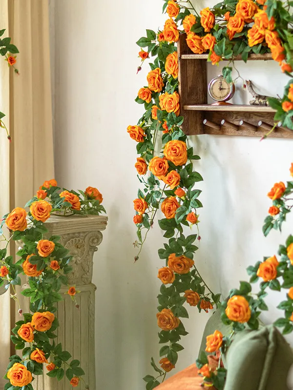 Scoop up the simulated rose vine, fake flower rattan, air conditioning pipes, winding vines, wall decoration, obscuring bionic