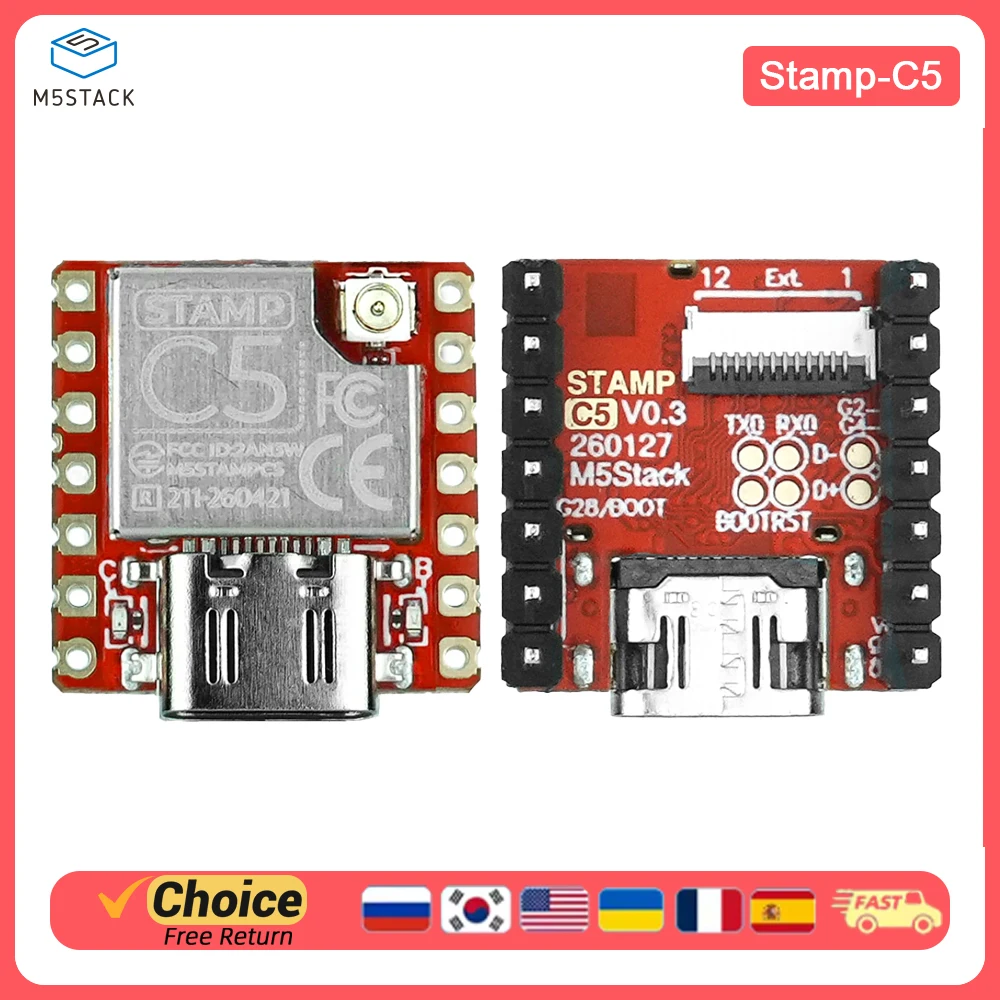 M5Stack Stamp-C5 Integrated Communication Module with Dual-Band Wi-Fi 6, Bluetooth and Zigbee