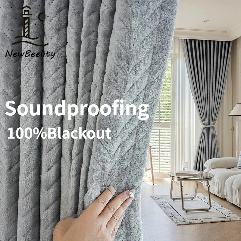 

European Soundproof and Cold-proof Flannel Fully Shading Luxury Curtains for Living Dining Room Bedroom Elegant Custom Size