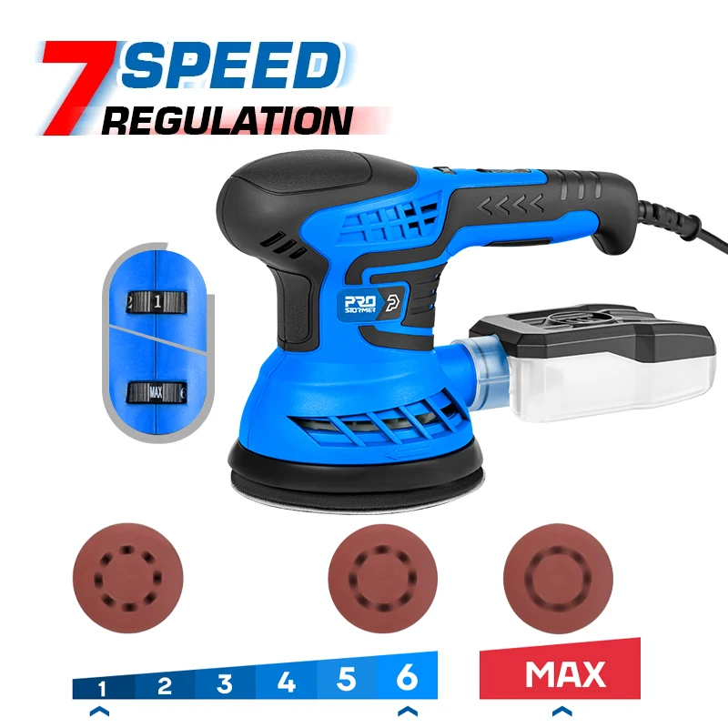 400W Random Orbital Electric Sander Machine 7-Speed Transmission With 21Pcs 125mm Sandpapers Dust by PROSTORMER