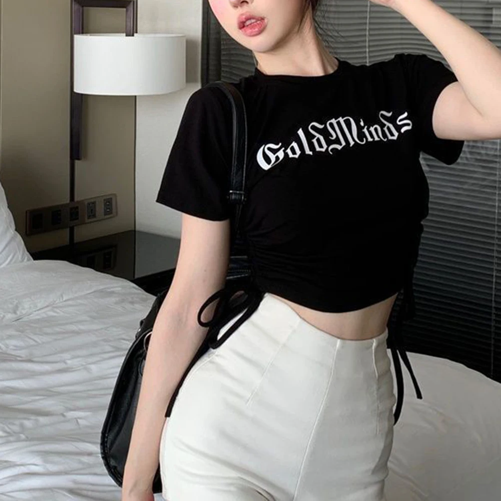 

Casual Events Black Gyaru Women Top All-match Printed Shirt Short Sleeve Tee All Seasons Brand New Casual Style