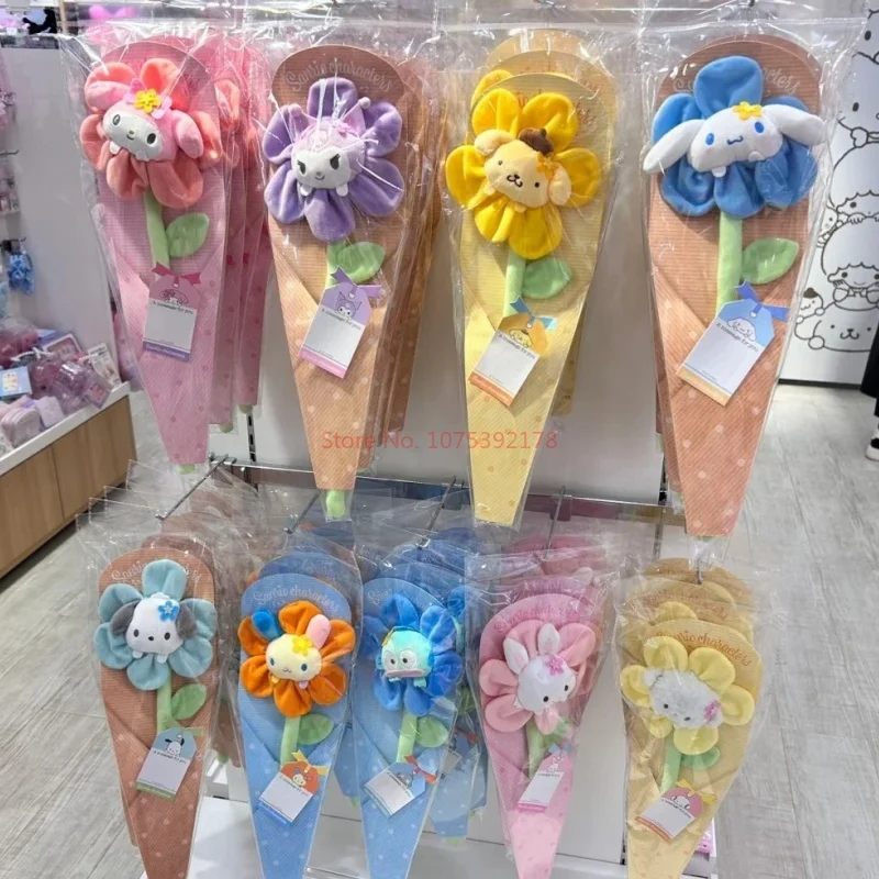 Japan Sanrio Plush Flower Pendant Melody Cinnamoroll Kitty Cogimyun Usahana Wish Me Mell Hanging Decoration Bouquet Gift Toy