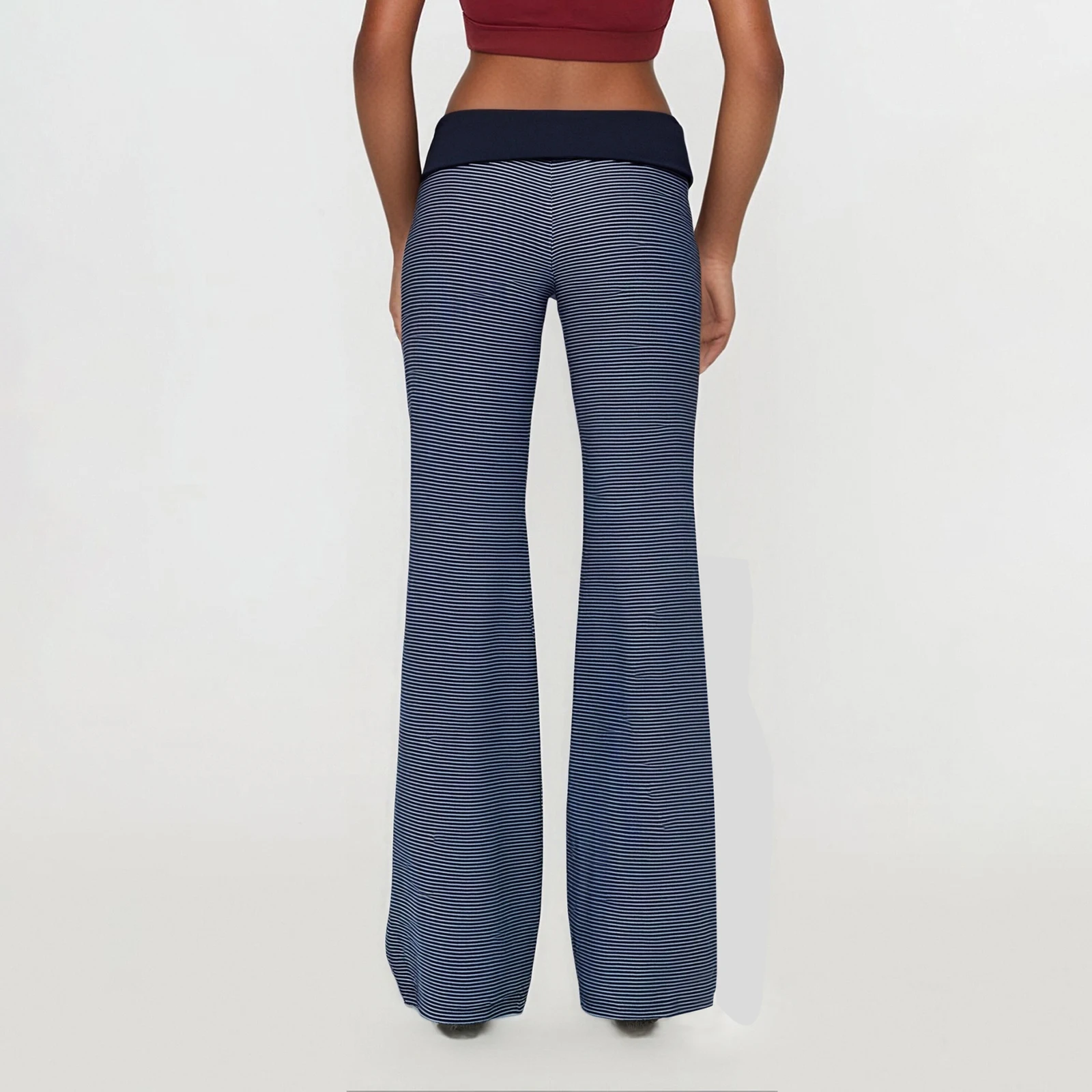 سراويل نسائية مخططة مطبوعة بخصر مطاطي سراويل فضفاضة ملابس الشارع للارتداء اليومي والنشاط الخارجي ملابس الشارع