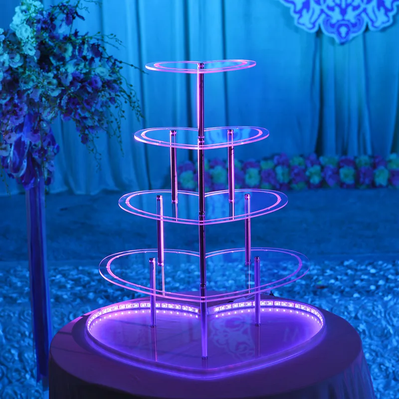 Imagem -02 - Led Champanhe Óculos Titular Torre Rack Display Stand Mudança de Cor Acrílico Forma do Coração Festa de Aniversário Casamento