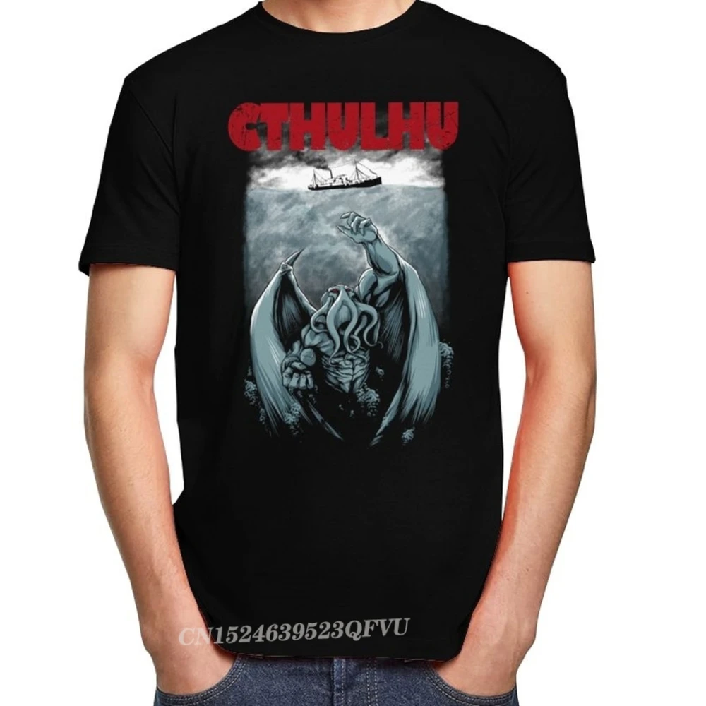 Fashion Parody Cthulhu Lovecraft Men\'s Cotton Horror Movie Tee Top Round Neck Short-Sleeve Summer T-Shirt Octopus Tshirt