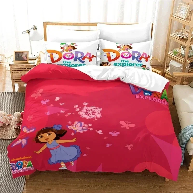 3D Print Kawaii D-dora Cartoon Explorer Bedding Set Double Twin King Duvet Cover Comforter Pillowcase Boys Girls Adults Bedroom