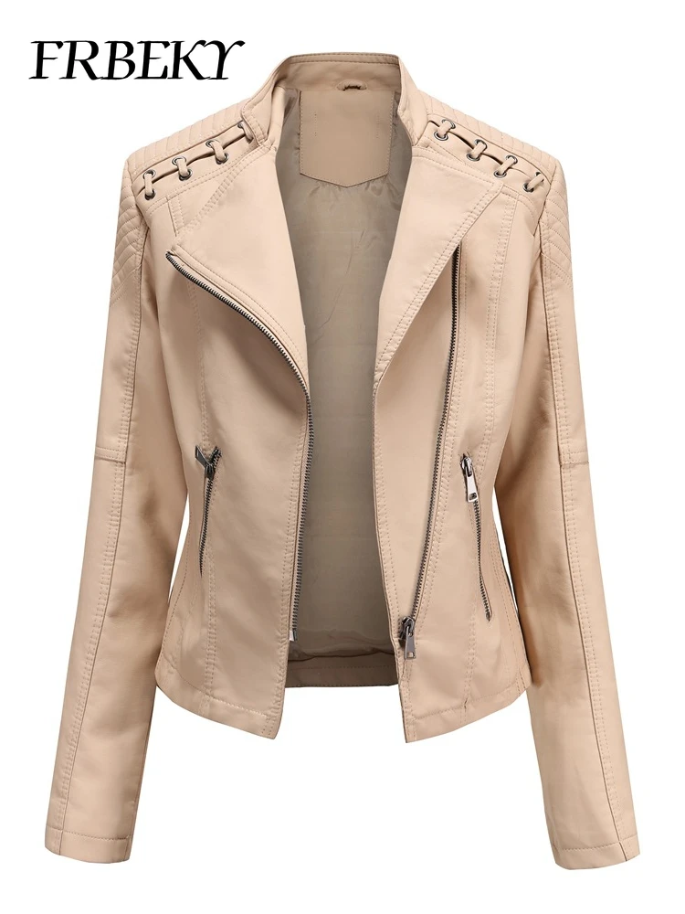 Frühling Herbst Kurzteil Langarm Reiß verschluss Jacke schlanke Kunstleder jacke lässig einfarbig Mode jacke lose Outwear