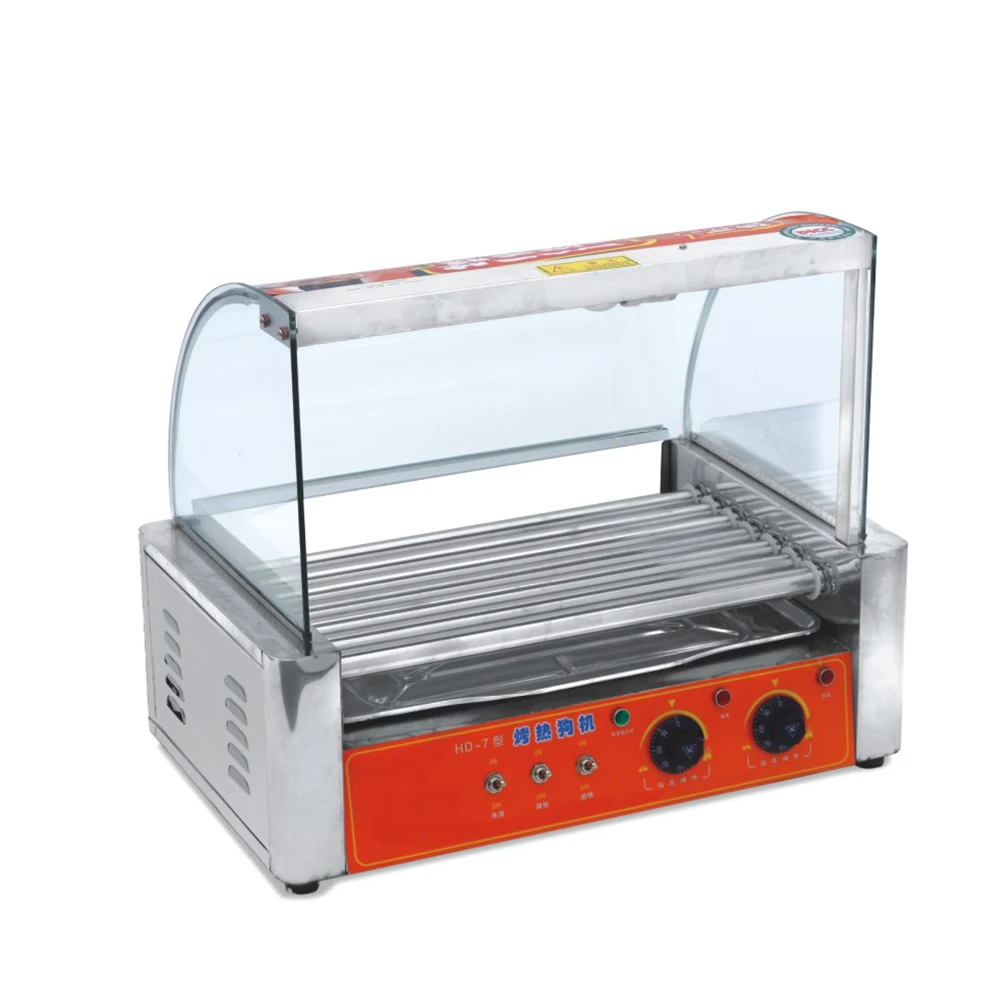 شواية هوت دوج التجارية لـ 7 أسطوانة تسخين كهربائي هوت دوج باخرة باجر السجق شواء آلات سطح الطاولة لموافقة CE