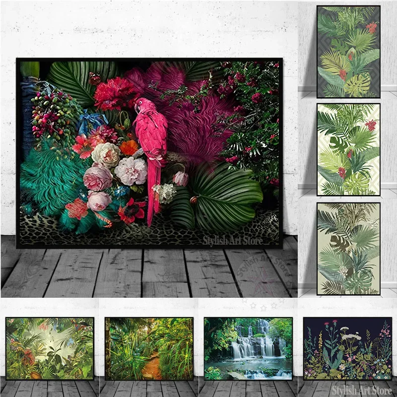 

Tropical Leaves Canvas Painting Landscape Poster Print Jungle Plant Picture For Hallway TV Background Wall Art Nordic Home Decor