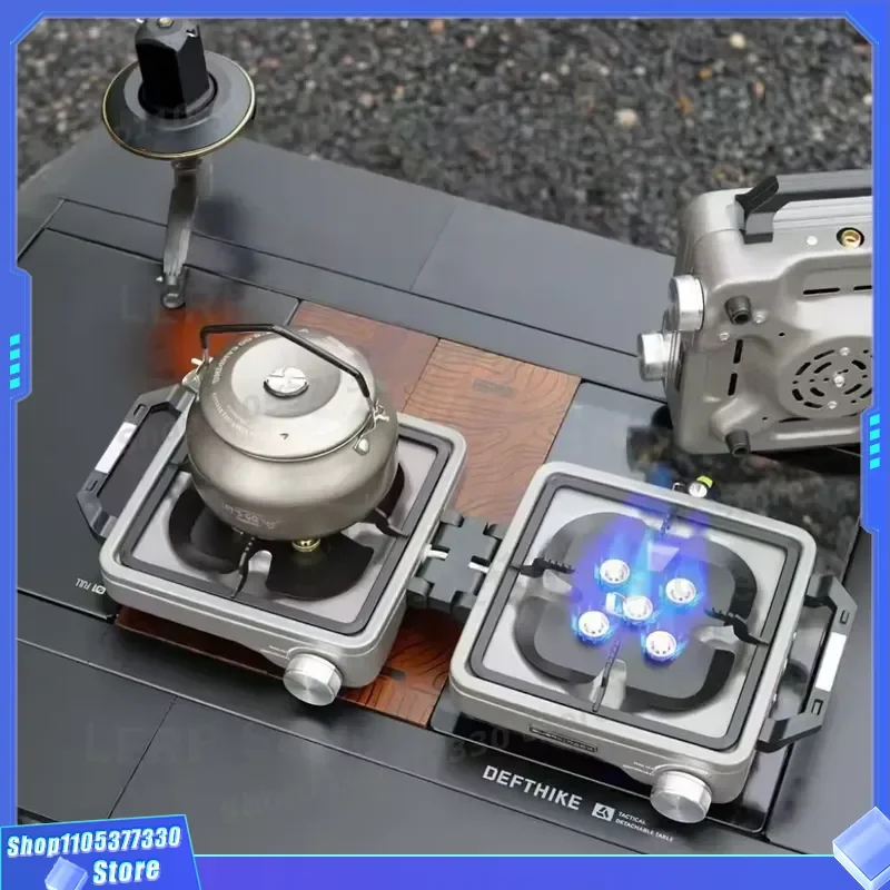 Portable Foldable Camping Gas Stove Stainless Steel Outdoor Kitchen Windproof Burner for Hiking Picnic Cooking 2 Head