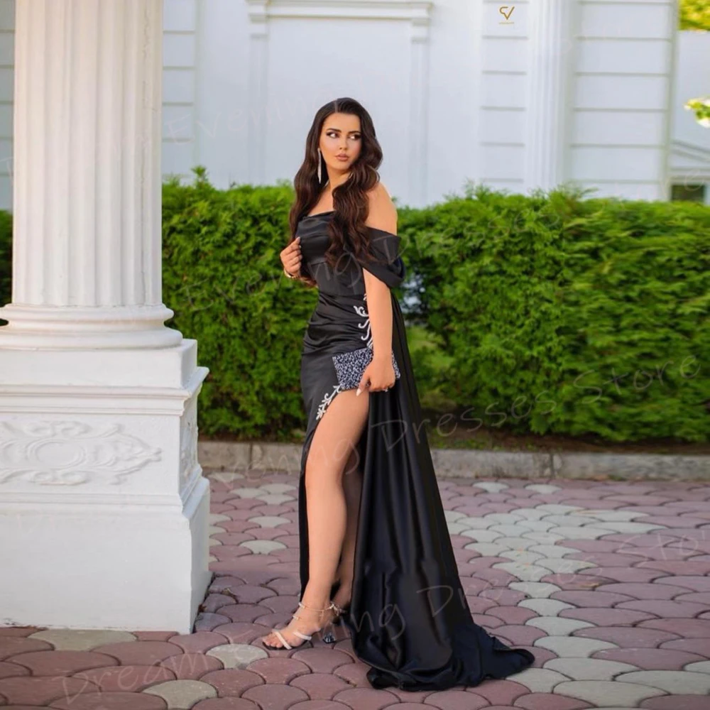 Fashionable Black Women's Mermaid Classic Evening Dresses Off The Shoulder Prom Gowns High Side Split فساتين للمناسبات الخاصة