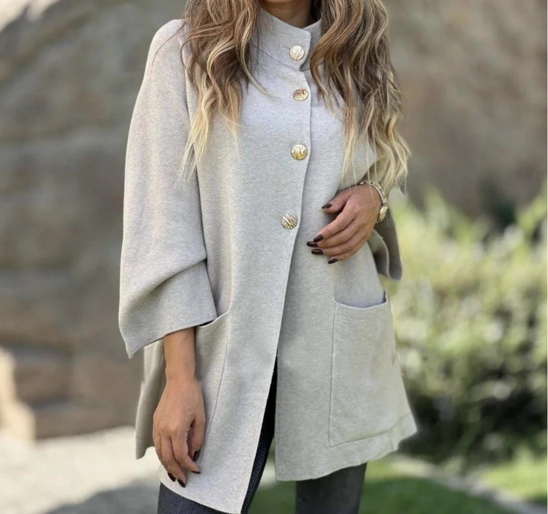 معطف صوفي غير رسمي عصري جديد لخريف وشتاء 2025 سترة صوفية واحدة الصدر للنساء #2