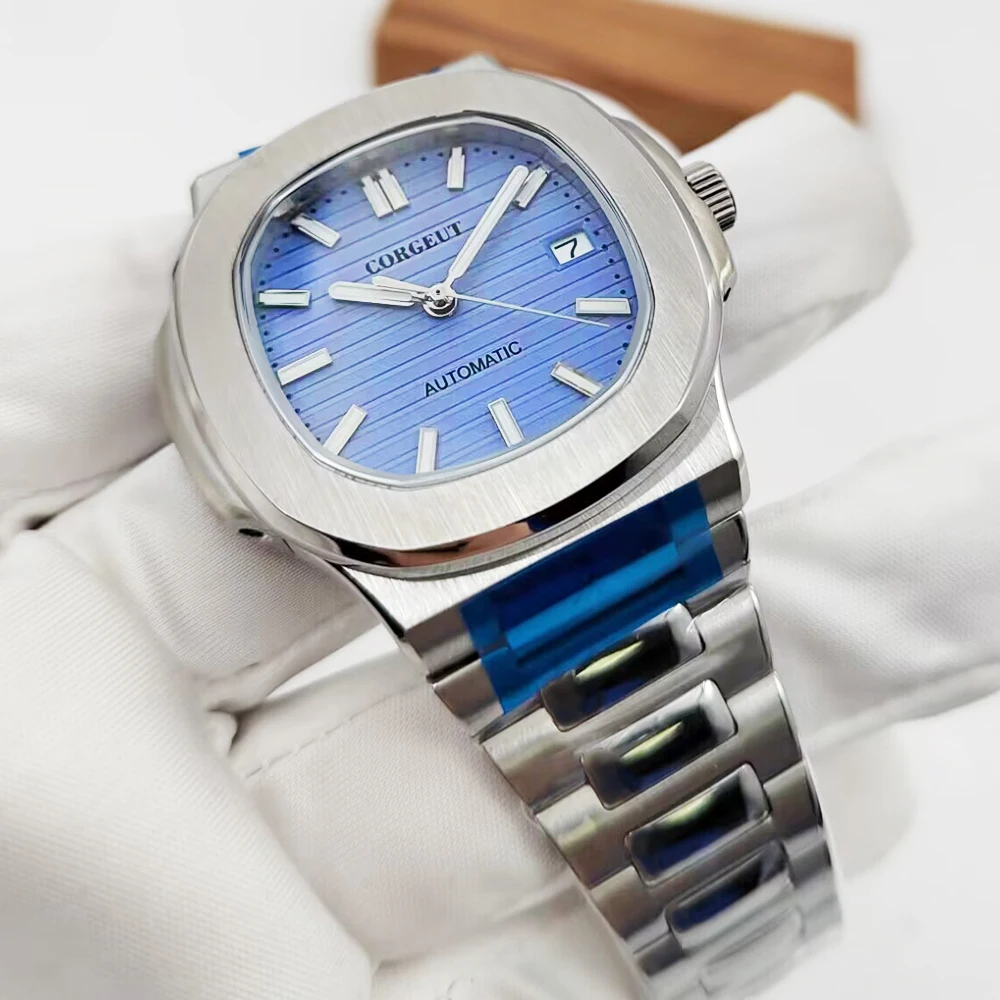 CORGEUT 40mm Polished Automatic Men WatchJubilee Bracelet Sapphre NH35A Movement Sapphire Crystal Green Luminous Dial
