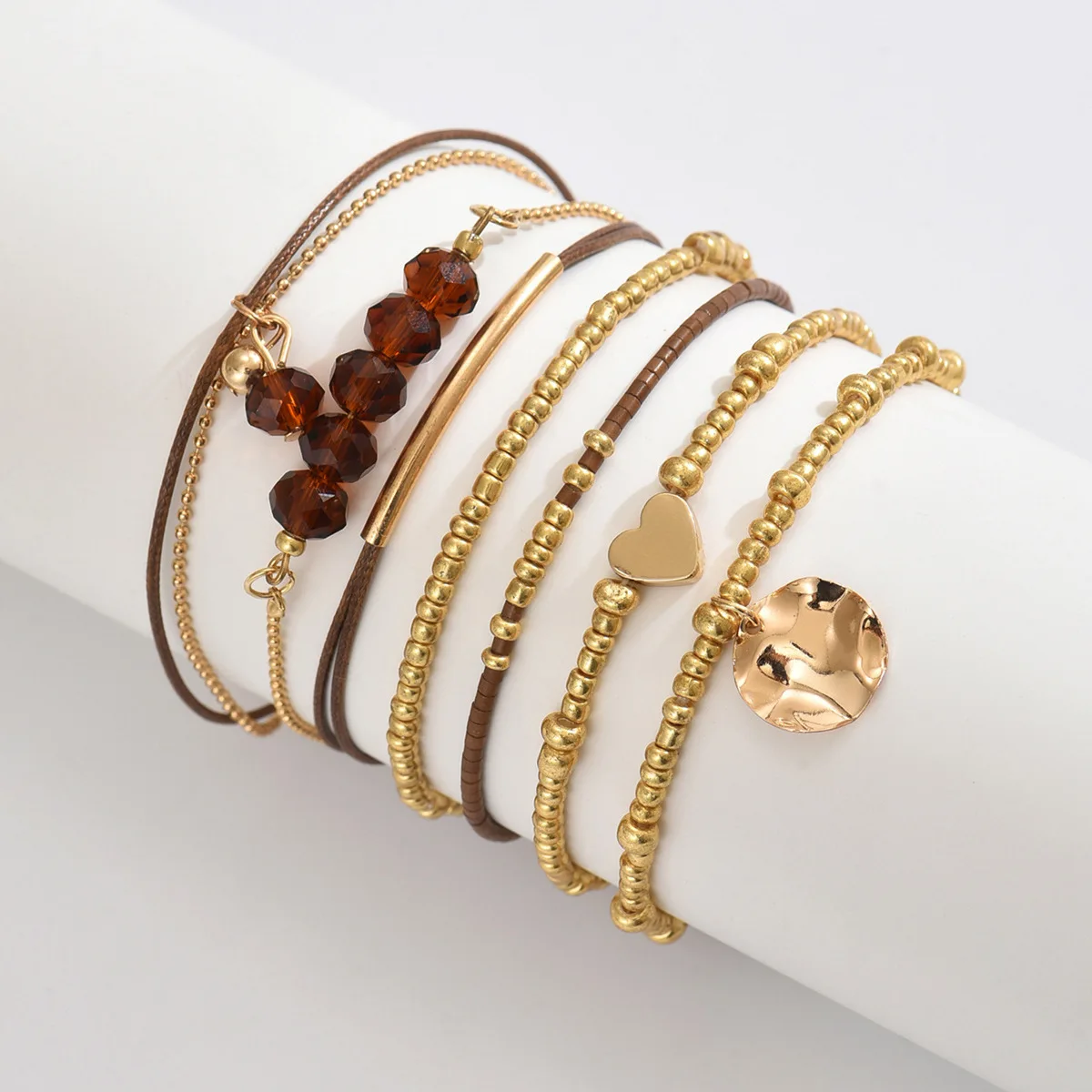 7Pcs Bohemian Heart Beads Bracelet Set For Women Round Charm Elastic String CCB Beads Chain Bracelet Female Fashion Jewelry image 5