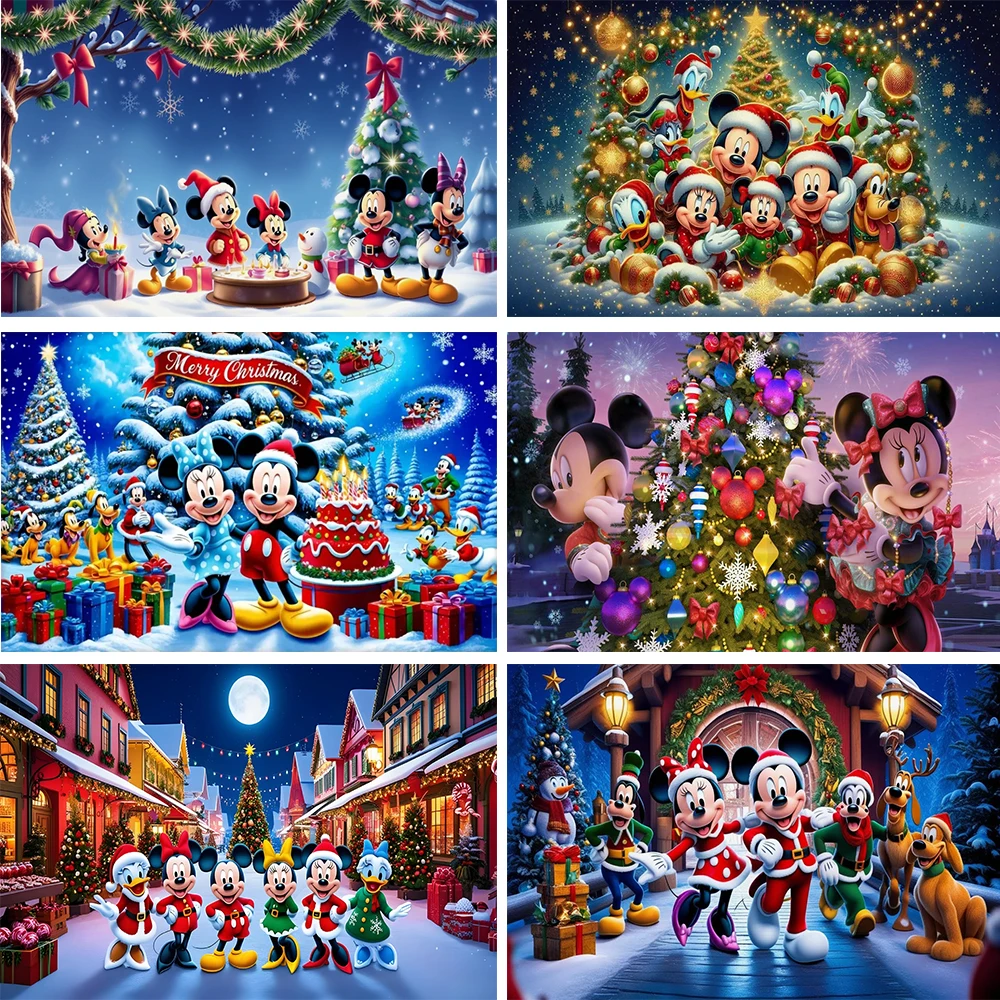 

Disney Cartoon Mickey Minnie Christmas Background Xmas Party Decoration Backdrops Banner Baby Shower Supplies Photography Props