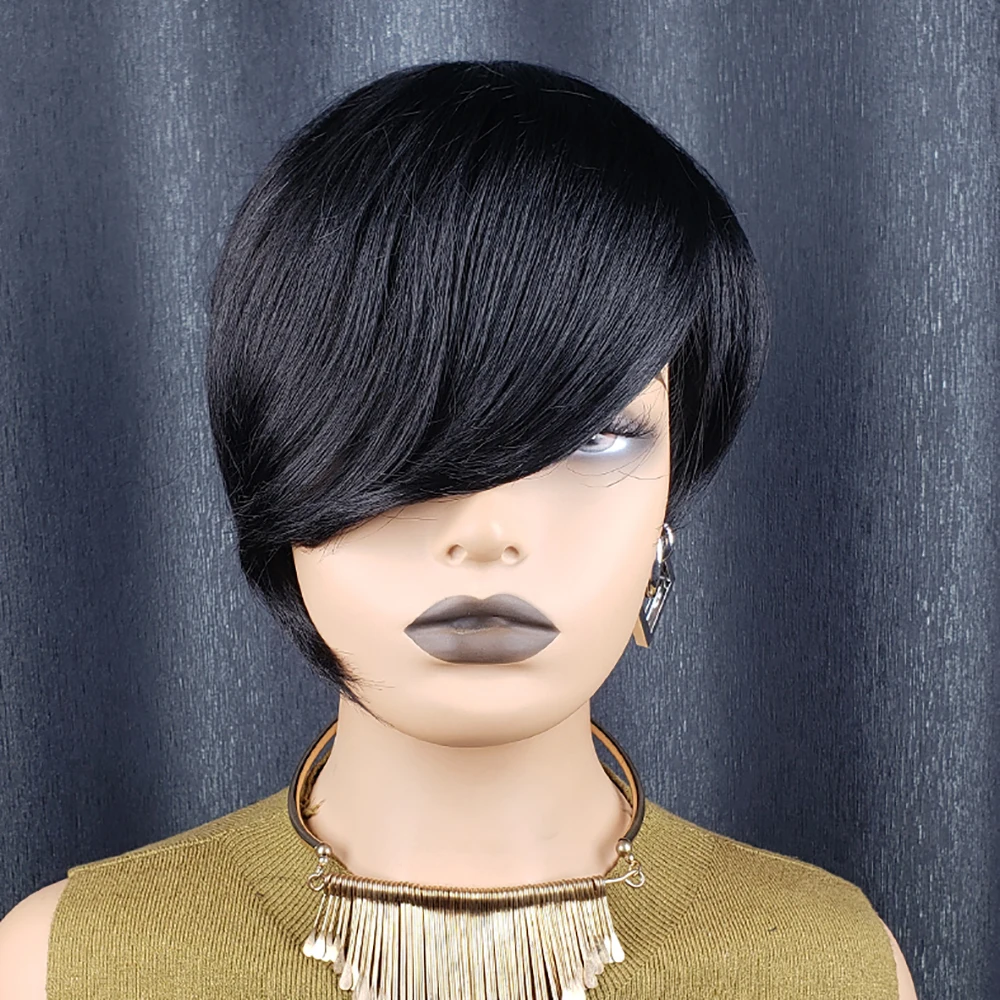 

Парики с стрижкой пикси Бесклеевые парики из человеческих волос с челкой Готовые к ношению Короткие парики из человеческих волос 100 париков с стрижкой пикси Человеческие волосы