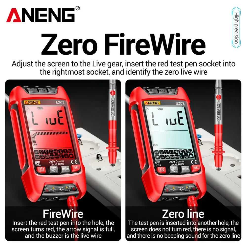 Aneng SZ02มัลติมิเตอร์แบบดิจิทัลอัจฉริยะ9999เครื่องนับ TRMS, เครื่องวัดความจุไฟฟ้าอัตโนมัติเครื่องทดสอบทรานซิสเตอร์ต้านทานอุณหภูมิ