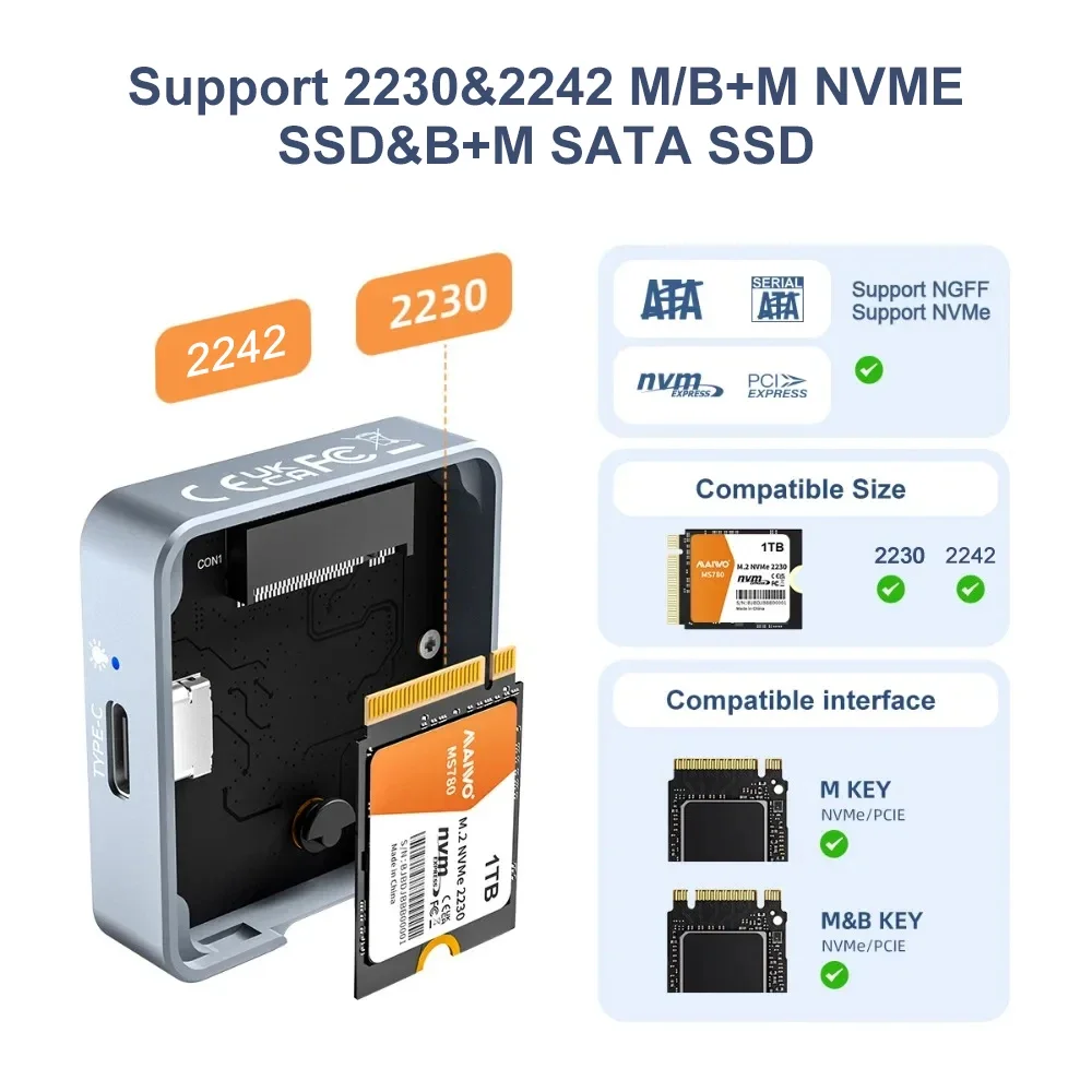 MAIWO 10Gbps M.2 2242 2230 NVMe SATA SSD الضميمة Type-C USB C Gen2 إلى NGFF NVMe PCI-E SSD صندوق آيفون 15 برو ماك بوك