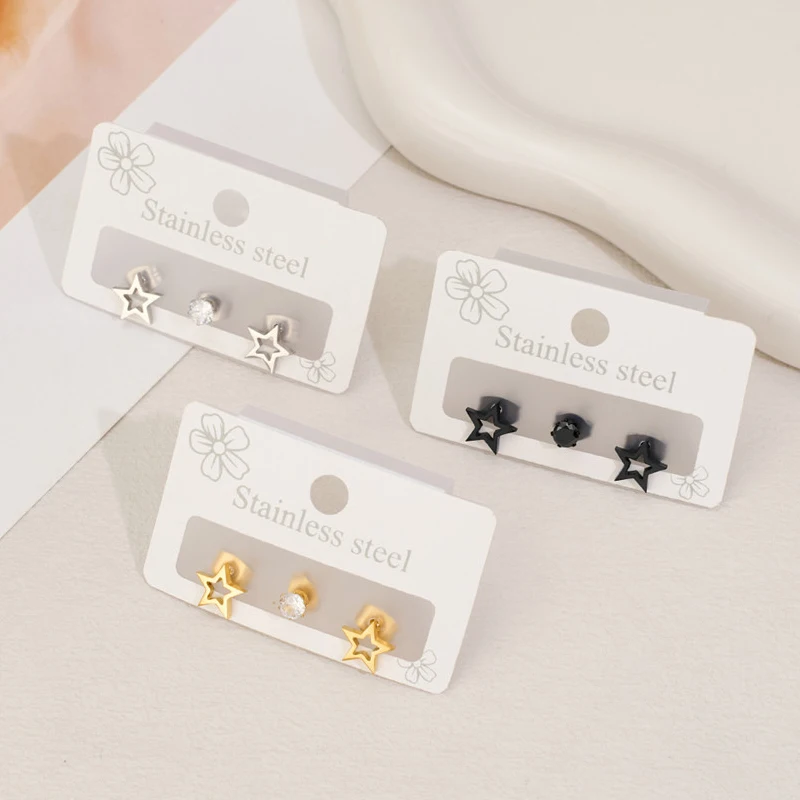 3Pcs/lot Multiple Mini Stainless Steel Earrings Women Geometric Heart Round Earings Triangle Ear Studs Punk Jewelry Wholesale