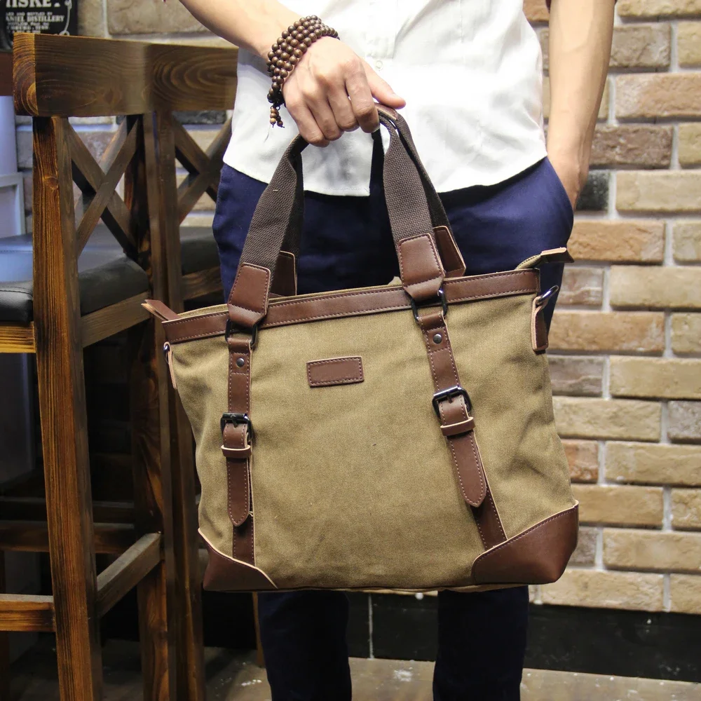 Nowy projekt Khaki Casual Vintage Wielofunkcyjna miękka męska płócienna torba podróżna Crossbody Torba na ramię dla mężczyzn bolsa 가방