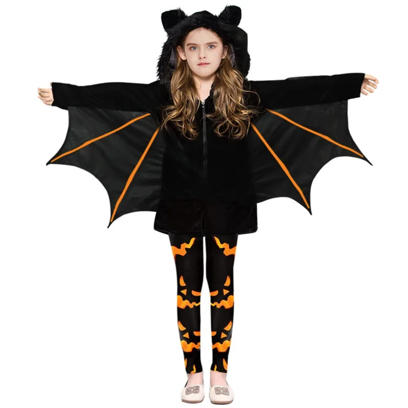 

2025 New Kids Vampire Bat Cosplay Costume Boy Girl Halloween Cospaly Clothing Anime Superhero Hooded Jacket Pumpkin Pants Pa ★★★
