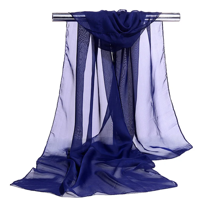 Korean Women Wedding Evening Party Dress Scarf Solid Color Transparent Chiffon Silk Scarf Summer Beach Towel Sunscreen Shawl R22