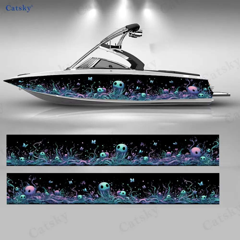 

2Pcs Skull Heart Floral Vine Boat Sticker, PVC Waterproof Durable Vinyl Wrap Decals for Fishing Boat, Durable and Stylish Design