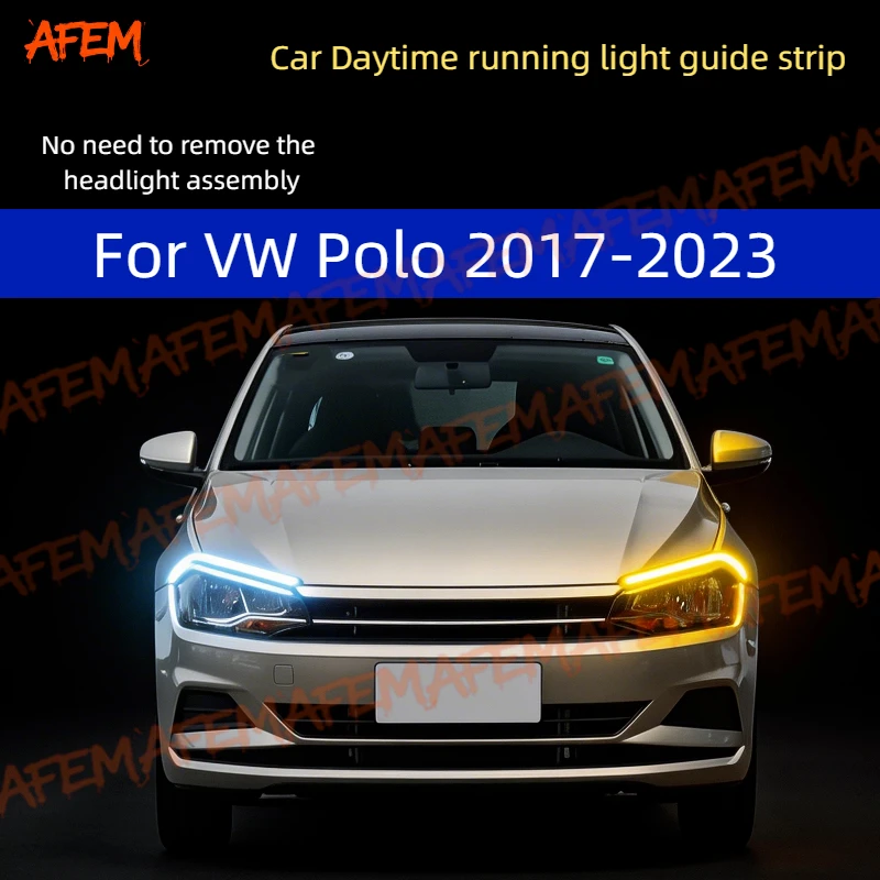 12V Car DRL Daytime Running Light Start Scan Style Sequential Flowing Turn Signal Light Ultra-Thin LED For VW Polo 2017-2023