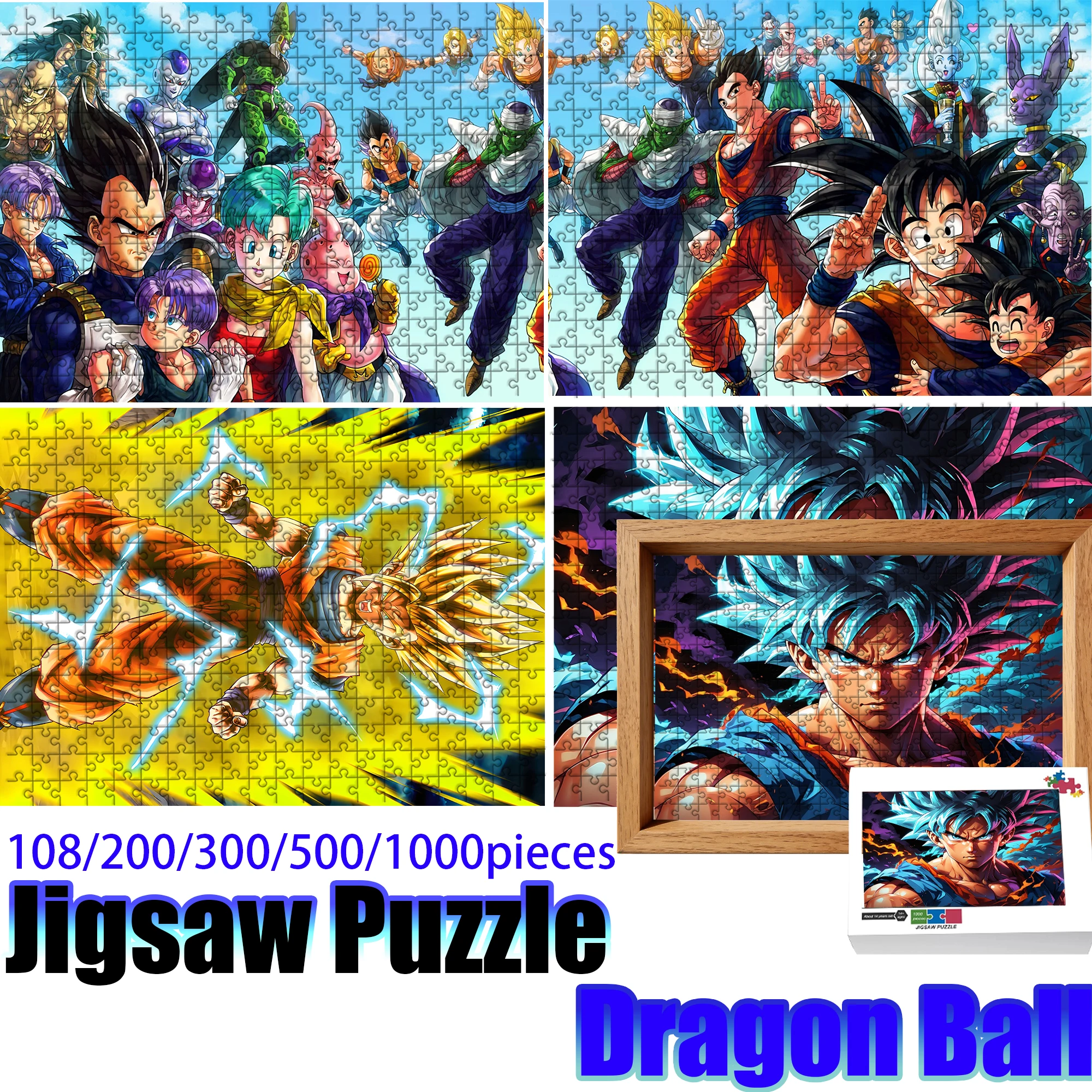 

Деревянный пазл Dragon Ball Goku Super Saiyan, 108/200/300/500/1000 деталей, высококачественный подарок, веселая игра для вечеринок