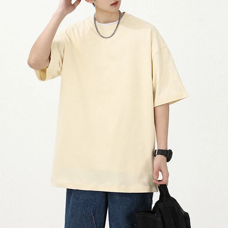 2023 Summer Fashion Trend Street Trend Men's Solid Color Simple Round Neck Loose Casual Versatile Large Edition Men's T-shirt