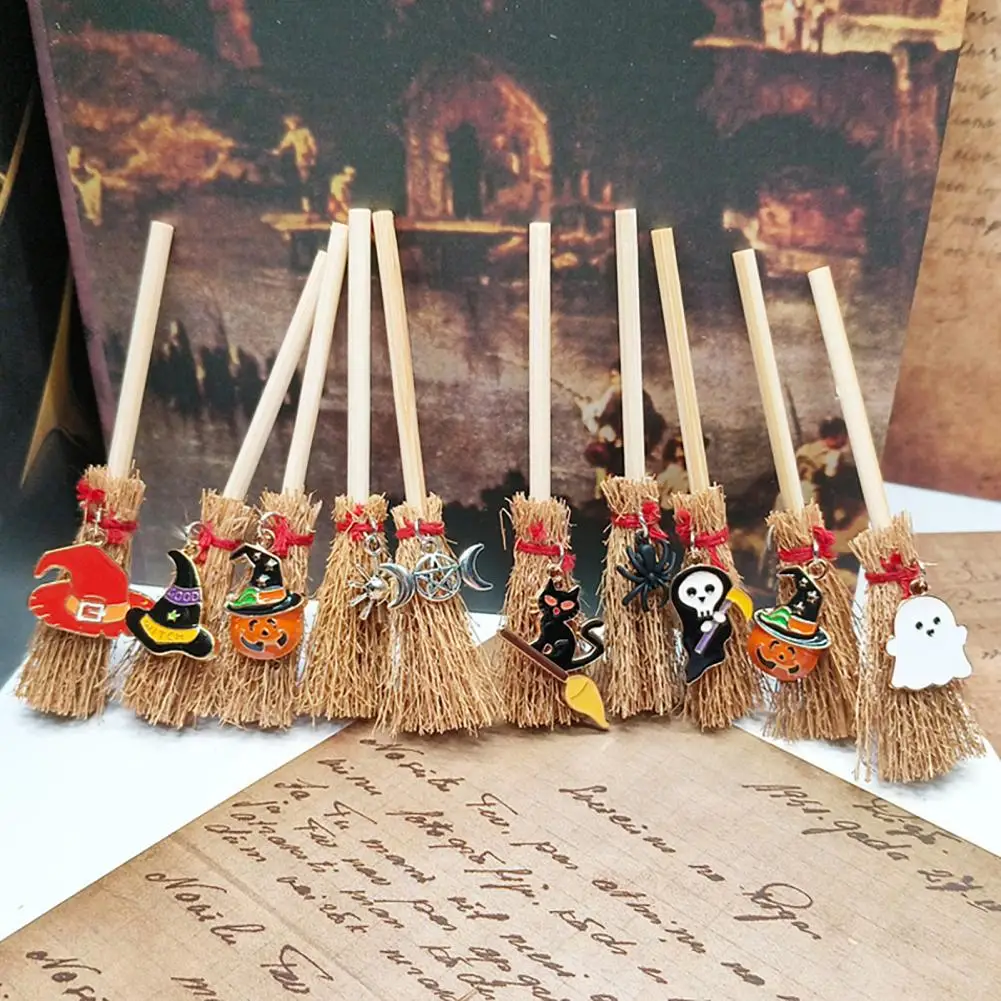 Mini Broom Pendant Immersive Halloween Decorations Mini Witch Broom Car Pendant Doll House for Halloween for Rearview