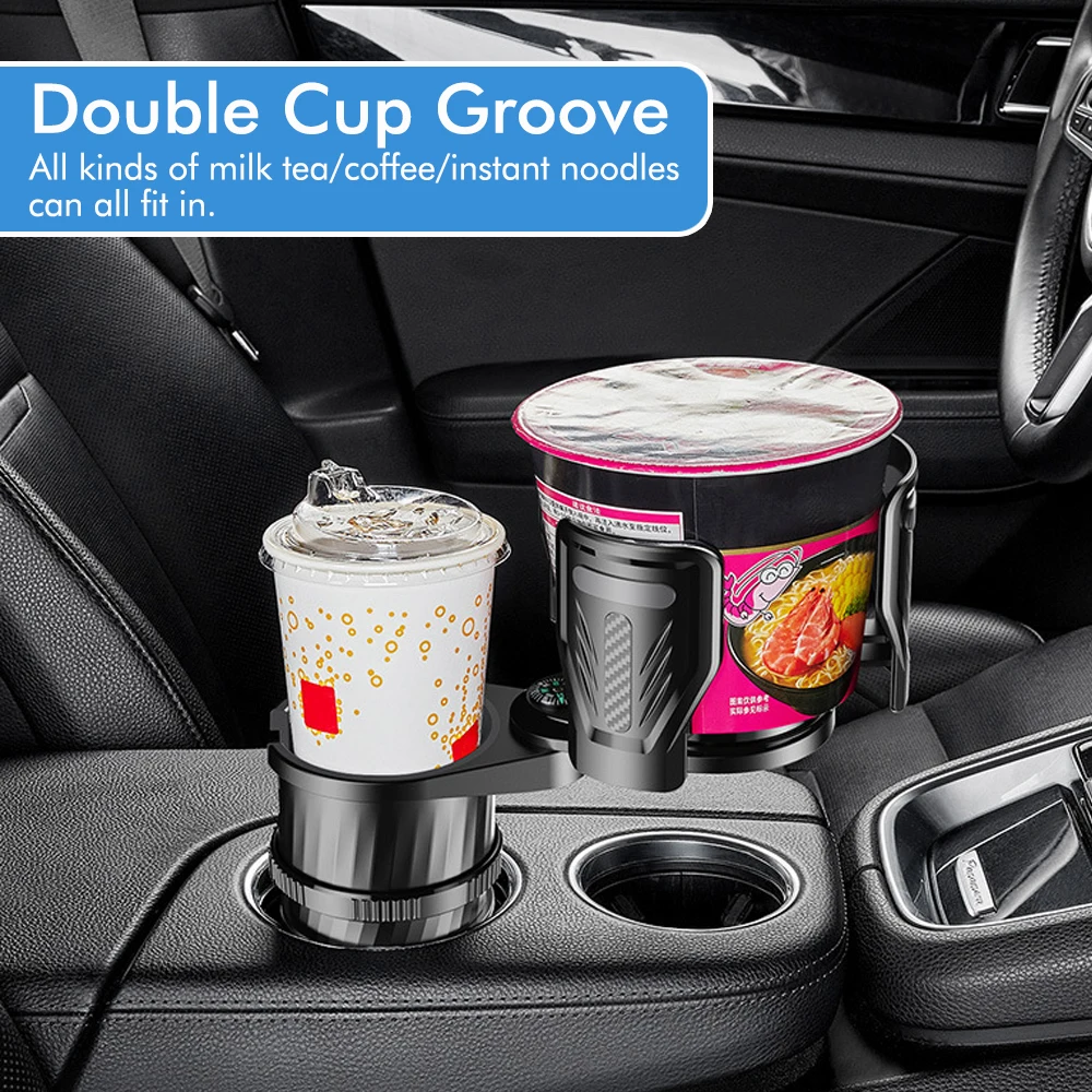 Multi-Functional Car Dual-Purpose Cup Holder & Drink Rack with Instant Noodle Holder, Compass, and Extendable Base