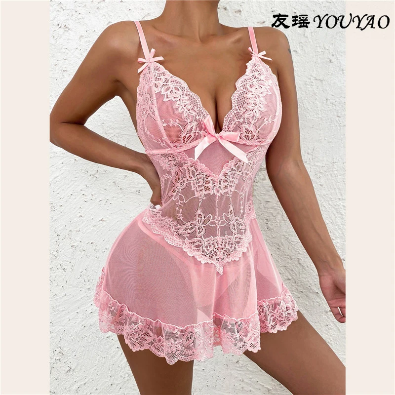 Women\'s One-Piece Lace Underwear Strap Free Open File, Passion A Multi-Tone Love Mini Underwear Sexy Fashion Hollow Out Dress