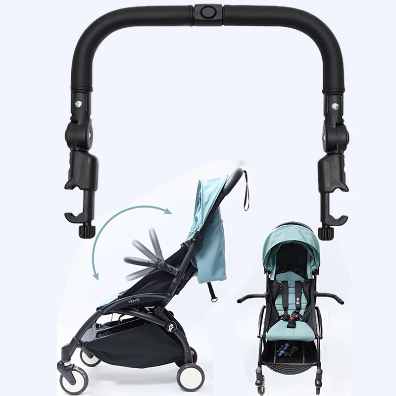 Universal Stroller Bumper Bar, PU Leather One-Piece Adjustable Armrest with Middle & Side Opening