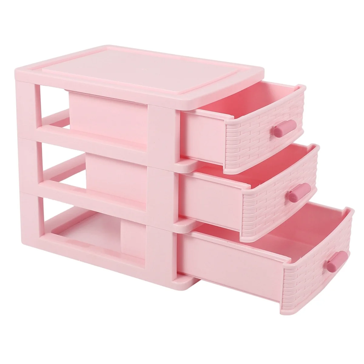 Plastic Drawer Designed 3 Compartment Jewelry Storage Box Pink