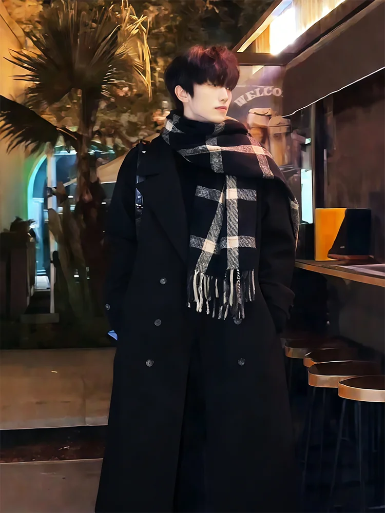 

Корейское мужское шерстяное пальто Briti Sle Thiened, двубортное, зимнее, теплое, с отложным воротником, средней длины, ветрозащитное, Jaet