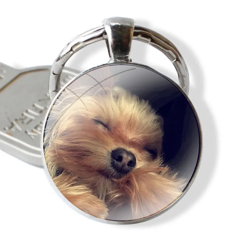 Keychain Handmade Glass Cabochon Key Ring Holder Pendant Key Chains yorkshire terrier dog puppy