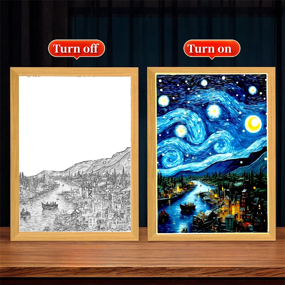 

LED Light Painting Van Gogh Art Anime Room Decor Wireless Charging Mood Light USB Lamp Wall Decororation Night Light Home Gifts