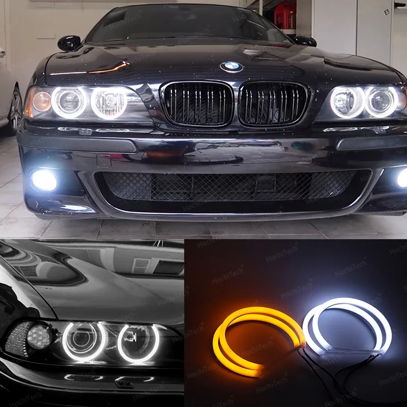 For BMW 5 Series E39 525i 528i 530i 540i White Yellow Dual and White Cotton LED Angel Eyes Kit Halo Ring DRL Turn Signal Light