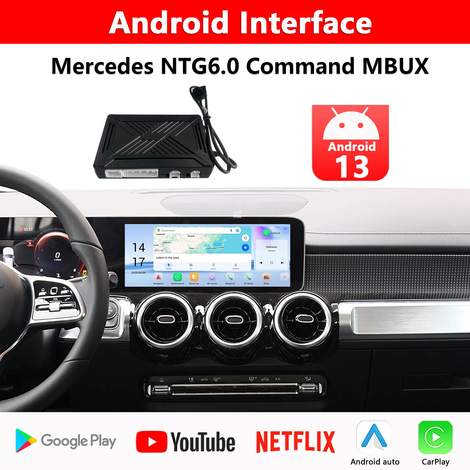 Интерфейс Android для Mercedes NTG6.0 MBUX, Google Play & CarPlay, W177 W247 H247 X247 X253 V167 X167 C257 W213 EQA EQB EQC Sprinter Интерфейс Android для Mercedes NTG6.0 MBUX, Google Play & CarPlay, W177 W247 H247 X247 X253 V167 X167 C257 W213 EQA EQB EQC Sprinter