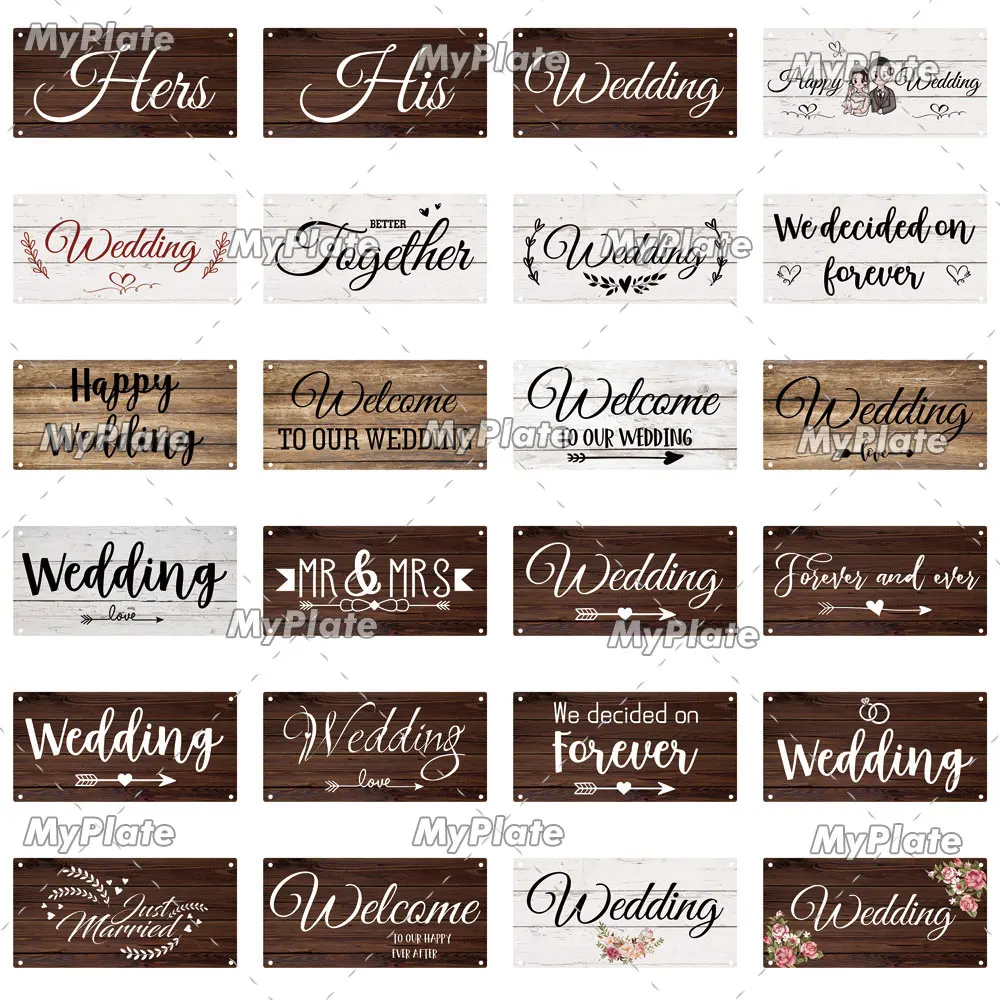 [MyPlate] Happy Wedding Wooden Wall Plaque Sign Wood Plate Home Door Wall Deocr Decoration Man Cave Hanging Sign House Gift