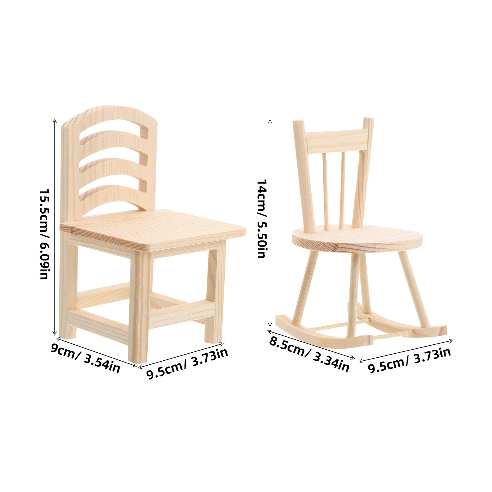 어린이를위한 2Pcs 미니 나무 흔들 의자 DIY 키트 인형 집 장식 수제 크리 에이 티브 어린이 가구 흔들 의자 장난감