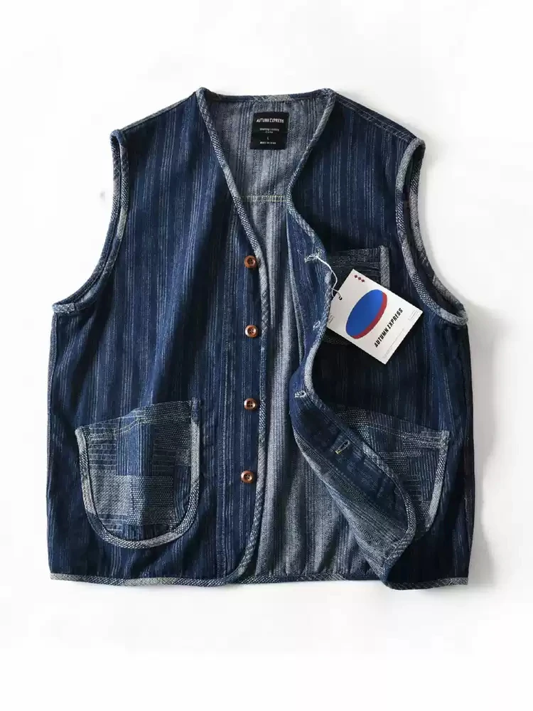 

Мужской джинсовый жилет в американском ретро-стиле, свободный крой, весна-осень, с V-образным вырезом и наплечниками, для молодежи