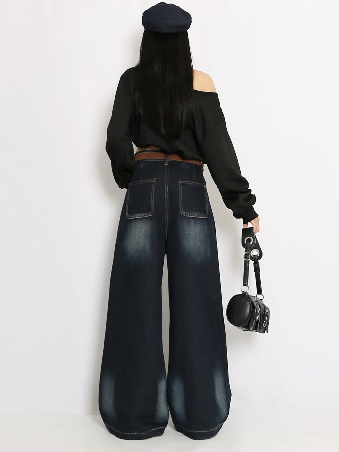 Jean en Denim pour femmes, ample, taille haute, jambes larges, bleu, rétro américain, Tube droit, longueur au sol, pantalon, nouvelle collection automne