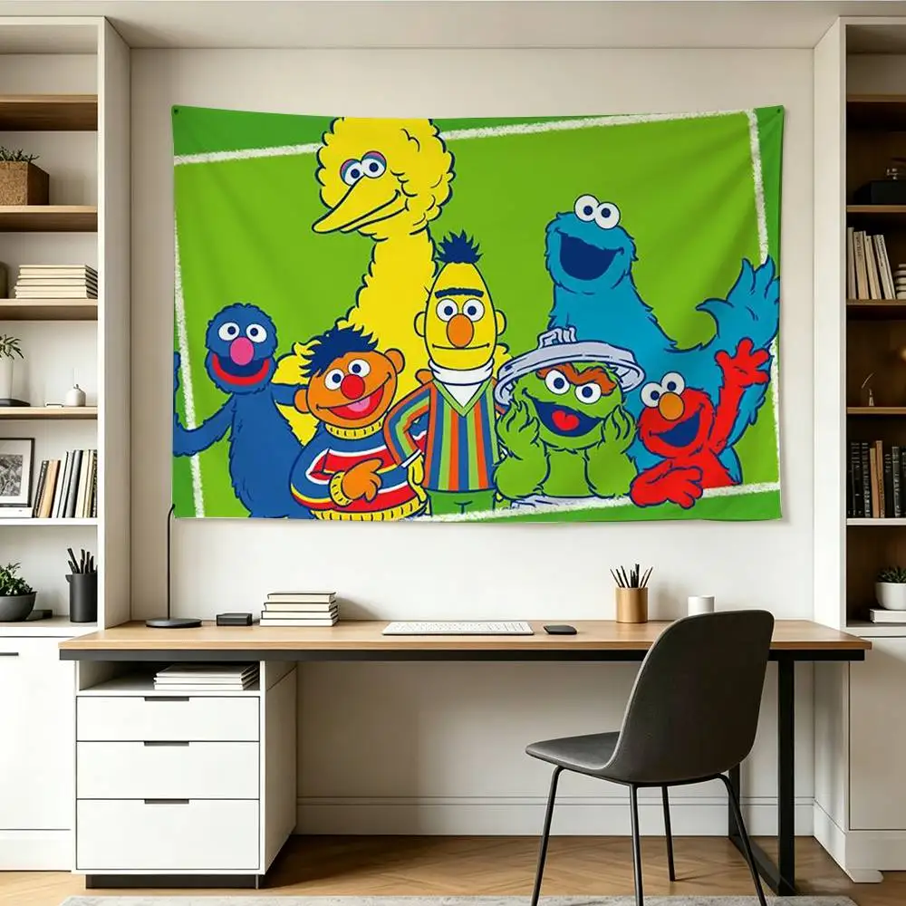 Cute cartoon S-Sesame Street   Flags Wall Hanging Background Art Banner for Bedroom Home Outdoor Decor